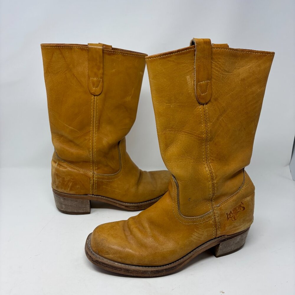Landis Vtg Tan Leather Campus Distressed Boots Wide 9.5 - Picture 9 of 16